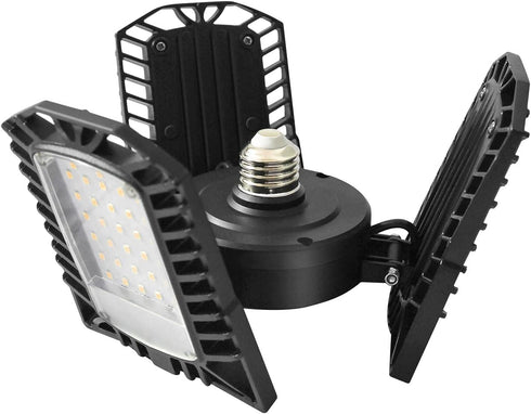 UL Certified LED Garage Lights Ceiling Lights, 6500 Lumens, E26/E27 Adjustable Ceiling LED Lights, 60W, Ultra Bright 5000K Natural Daylight White, Deformable Trilights, Adjustable Panel