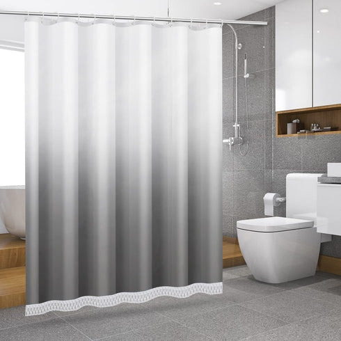 Ombre Shower Curtain with Tassels, Fabric Grey Shower Curtain Set with Hooks, FLYMALL Waterproof Machine Washable Gradient White and Gray Bathroom Curtains 72 x 72 Inch (Ombre Grey)
