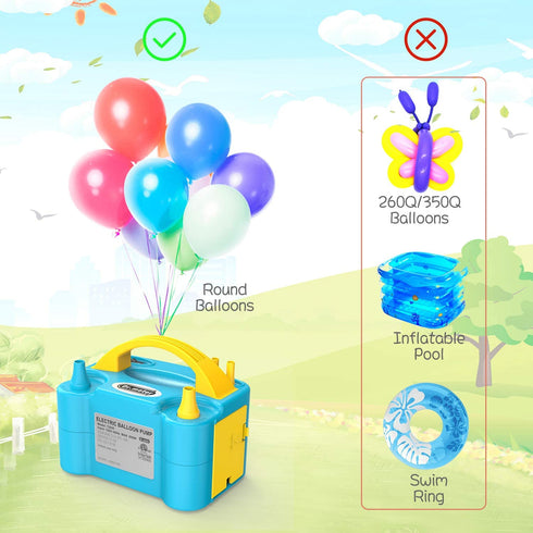 Balloon Pump, Dr.meter Portable Dual Nozzle Electric Balloon Pump, 110V 600W Balloons Air Blower/Inflator for Party Decoration/Halloween/Wedding/Birthday/Anniversary/Christmas, Blue