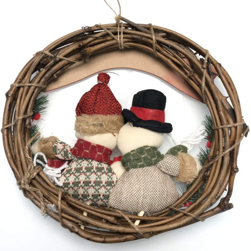 Nature's Nectar Merry Christmas Wreath Home Kitchen Wall Hanging with Snowman, Santa, Doll, & Pine Leaves Decorative Ornament Plastic & Rattan Party Décor Door Hanger Artificial Fall for All Season