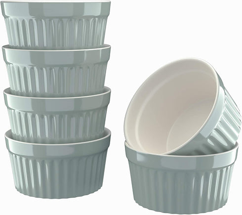 Kook 8 oz Porcelain Ramekins, Oven Safe, For Baking Pot Pies, Creme Brulee. Lava Cake, Set of 6 (Bay Leaf)