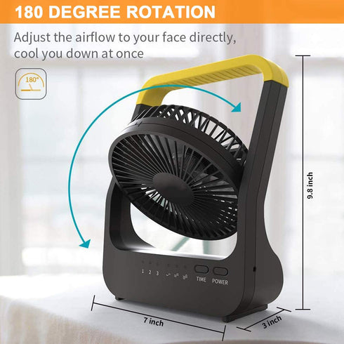 Battery Operated Fan, Super Long Lasting Battery Operated Fans for Camping, Portable D-Cell Battery Powered Desk Fan with Timer, 3 Speeds, Whisper Quiet, 180° Rotation, for Office,Bedroom,Outdoor, 5''