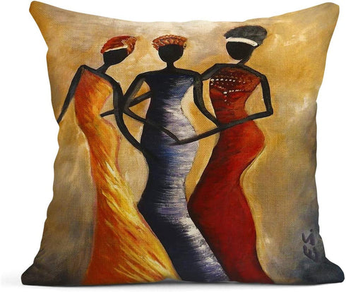 Artsocket Set of 4 Linen Throw Pillow Covers Oil Painting African Women Decorative Pillow Cases Home Decor Square 18x18 inches Pillowcases