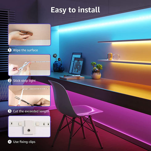 Lepro LED Strip Lights, 39.4Ft RGB LED Strips, 5050 SMD LED Color Changing Strip Light with 44 Keys Remote Controller and 24V Power Supply, LED Lights for Bedroom, Home, TV Backlight