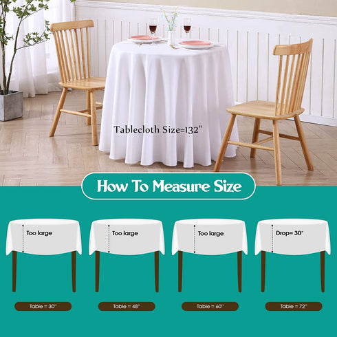 Surmente Table Cloth Polyester 132 Inch Round Tablecloth for Kitchen Dinning Party Wedding Rectangular Tabletop Buffet Decoration (White)