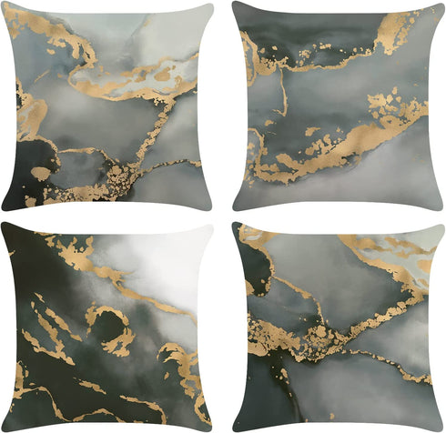 Bonhause Grey Marble Throw Pillow Covers 18 x 18 Inch Set of 4 Abstract Art Modern Decorative Throw Pillow Cases Soft Velvet Outdoor Cushion Covers for Sofa Couch Car Bedroom Home Decor
