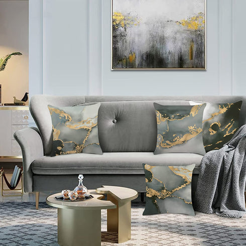 Bonhause Grey Marble Throw Pillow Covers 18 x 18 Inch Set of 4 Abstract Art Modern Decorative Throw Pillow Cases Soft Velvet Outdoor Cushion Covers for Sofa Couch Car Bedroom Home Decor