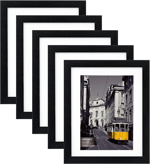 eletecpro 8x10 Picture Frames Set of 5, Display 4x6 or 5x7 Photo Frame with Mat or 8x10 Without Mat, Wall Gallery Photo Frames, Table Top Display or Wall Mounting
