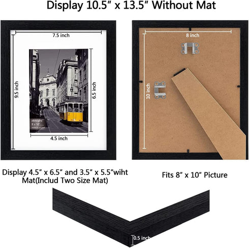 eletecpro 8x10 Picture Frames Set of 5, Display 4x6 or 5x7 Photo Frame with Mat or 8x10 Without Mat, Wall Gallery Photo Frames, Table Top Display or Wall Mounting
