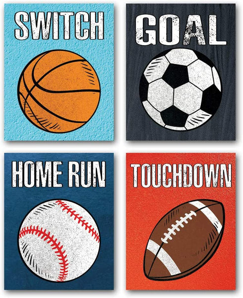 CHDITB Unframed Sports Themed Wall Art Print Modern Balls Art Picture, Set of 4 (8" x10" ) Canvas Gym Ball Posters For Boy Room Nursery Sport Room Decor, Basketball Boys Gift For Man