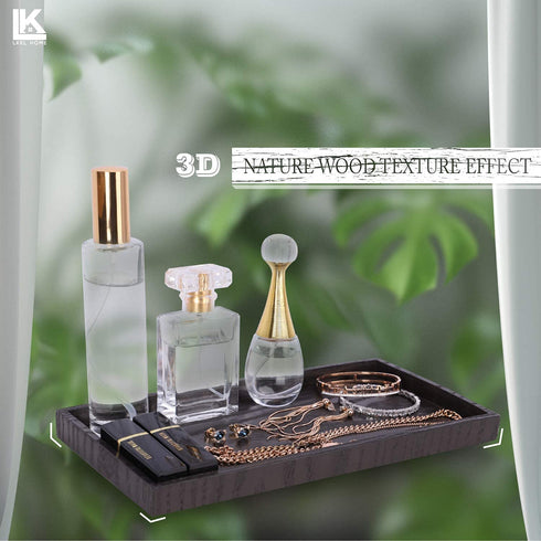 LKKL Vanity Tray for Bathroom, Kitchen Sink Tray, Jewelry Organizer for Candle Soap Perfume Cosmetic, Countertop Dresser Decorative Tray, Resin Bathroom Tray Toilet Tank Storage Tray, Wood Grain 11"