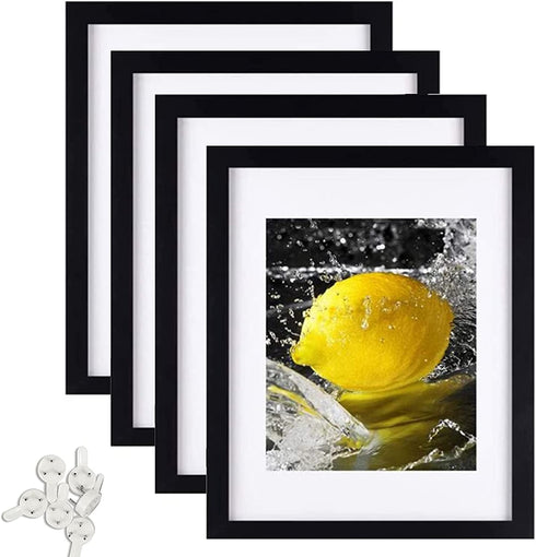 Decort 11x14 Picture Frame Set of 4 - Made to Display Pictures 8x10 with Mat or 11x14 Without Mat - Wide Molding - Pre-Installed Wall Mounting Hardware, Black