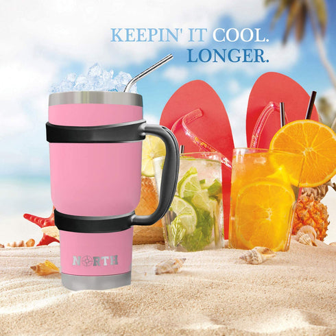 North Pink Stainless Steel Tumbler 5-Piece Set, 30 oz Vacuum Insulated, Travel Mug For Home, Office, School Like Yeti Tumbler For Ice Drink & Hot Beverage
