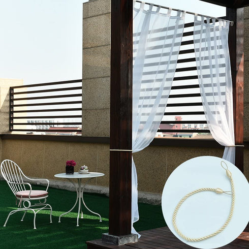 NICETOWN Outdoor Sheer Curtain for Pergola - Lightweight Tab Top Voile Panel with Rope Tie Back for Gazebo (1 Pack, 100 Inch Wide by 108 Inch Long, White)