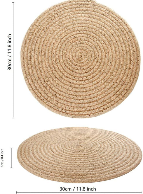 4 Pack Round Woven Placemats, Braided Tablemats Natural Jute Handmade Woven Placemats Heat Resistant Non-Slip Potholder for Dining Table (11.8 inch )
