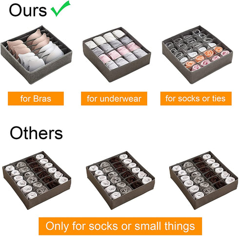 STYLIFING Bra Socks Underwear Organizer 3 Pack, Foldable Closet Organizer Drawer Soft Fabric Dresser Drawer Divider Bins for Bra Underwear Socks Ties Lingerie(Gray)