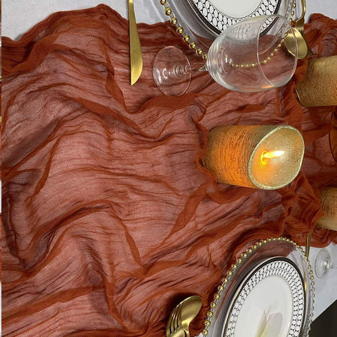 EH Linen Cheesecloth 13Ft Gauze Table Runner,Wedding Decor Arch Draping,Gauze Event Centerpiece Runner, Bridal Shower Runner (Terracotta, Large)