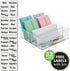 mDesign Plastic Divided Drawer Organizer Storage Bin for Home Office, Desk Drawer, Shelf, Cabinet - 4 Compartments, 12" Long + 32 Adhesive Labels - Clear