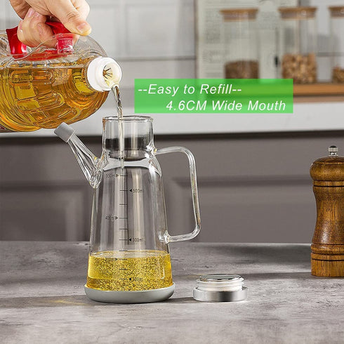 Olive Oil Dispenser Bottle - NISVDID Cooking Oil Dispenser Bottle with Drip Free Spout and Non Slip Trivet for Salad, Barbecue, Grill (18.6OZ/ 550ML)