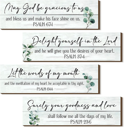 4 Pieces Bible Verses Wall Decor Psalms Scripture Wall Art Wooden Christian Sign Rustic Wall Decor Christian Wall Art Prayer Wall Decor Christian Decorations for Home (Simple Style)