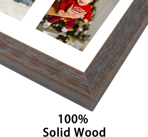 Golden State Art, 11x14 Distressed Brown Wood Frame with White Mat - Displays Two 5x7 Photos - Real Glass, Sawtooth Hangers, Swivel Tabs - Wall Mounting, Landscape, Portrait