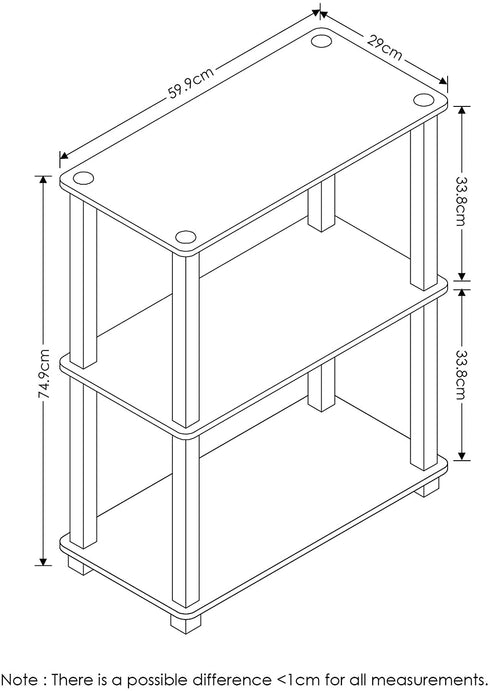 Furinno Turn-S-Tube 3-Tier Compact Multipurpose Shelf Display Rack with Square Tube, Black/Grey