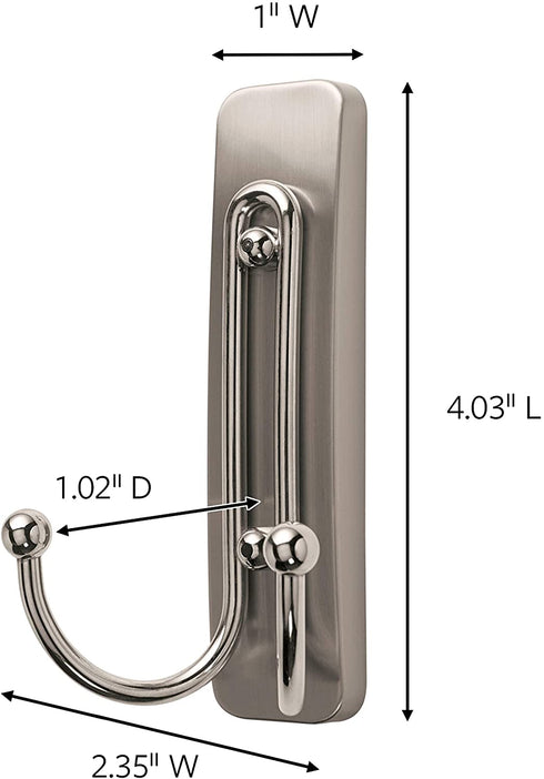 Command Large Double Bath Hook, Satin Nickel, 1-Hook, 1-Water-Resistant Strip, Organize Damage-Free