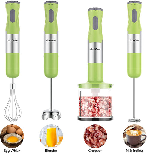 GutView Immersion Hand Blender 1000Watt, 5in1 Hand Mixer Set, Powerful Smart Stick Blender Stainless Steel Shaft and Blades, with 700ml Mixing Beaker, Milk Frother, 500ml Chopper, Egg Whisk