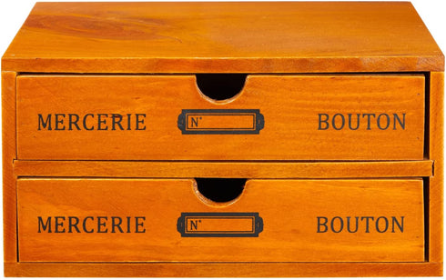 Small Wooden Storage Box with Drawers, Desk Organizer, Vintage French Design (9.75 x 7 x 5 In)