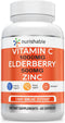 Elderberry with Zinc and Vitamin C For Adults - Vitamin C 1000mg Capsules with Zinc 50mg & Elderberry for Immune Support & Antioxidant Protection - Easy To Swallow, Non-GMO - 60 Veggie Capsules