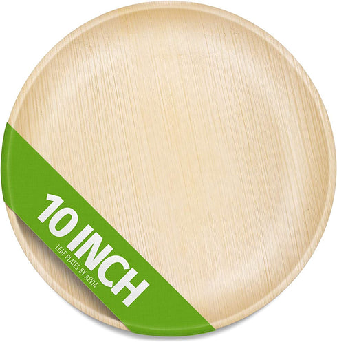 10" Palm Leaf Plates - Better than Disposable Bamboo Plates - Compostable, Biodegradable & Eco-Friendly Party Plates By Aevia (25 Pack, Round)