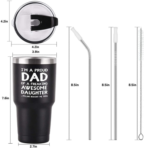 I'm A PROUD DAD Travel Tumbler Funny Birthday Christmas Gifts for Dad Father Men Father's Day from kids daughter, 30 Oz Insulated Stainless Steel Tumbler, Black