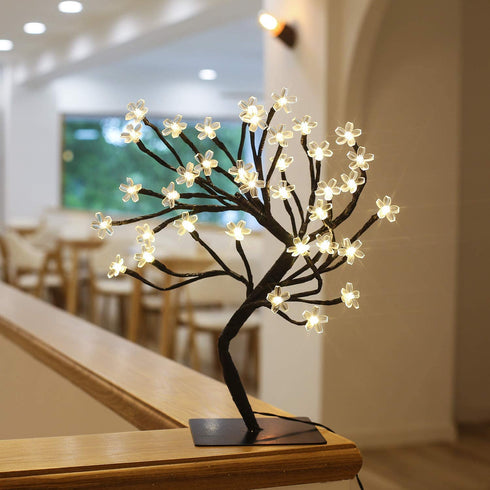 Brightdeco Lighted Cherry Blossom Tree 36 LED Plug in Artificial Bonsai Tree Ideal As Night Lights Perfect for Home Festival Halloween Thanksgiving Christmas Easter Wedding Party Warm White