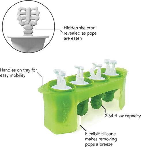 Tovolo Zombies Ice Pop Molds, Flexible Silicone, Easily-Removable, Dishwasher Safe, Set of 4 Popsicle Makers with Sticks