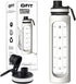 32 oz Glass Water Bottle with Time Marker - EXTRA LID, Reusable, Wide Mouth, Leakproof, 1 Liter Glass Drinking Bottle, Insulated Water Bottle with Silicone Sleeve, Motivational Water Bottle, Waterbottle With Hydrating Reminder (White Sleeve)