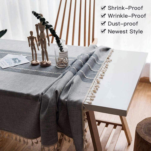 Deep Dream Tablecloth, Embroidered Table Cloth Cotton Linen Wrinkle Free Anti-Fading Tablecloths Washable Dust-Proof Table Cover for Kitchen Dinning Party Christmas, 55 x 55 Inch - New Gray