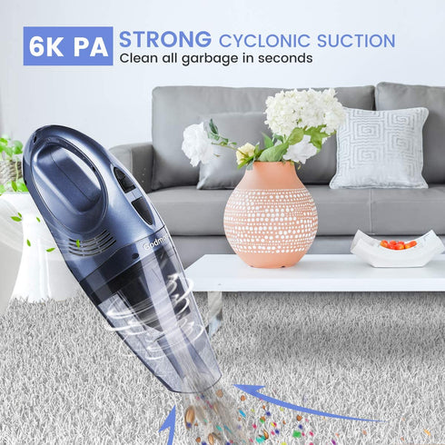 Handheld Vacuum Cordless, Car Vacuum, Rechargeable Hand Vacuum with 6000PA Strong Suction, Portable Mini Vacuum Wet & Dry Use for Car, Home and Office