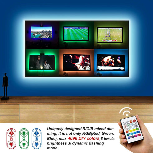 BASON LIGHTING TV LED Backlight, 14.76ft USB Led Lights Strip for 60-70 TV/Monitor Backlight, LED TV Lights with Remote, 4096 DIY Colors TV Bias Lighting for HDTV, PC,Updated.