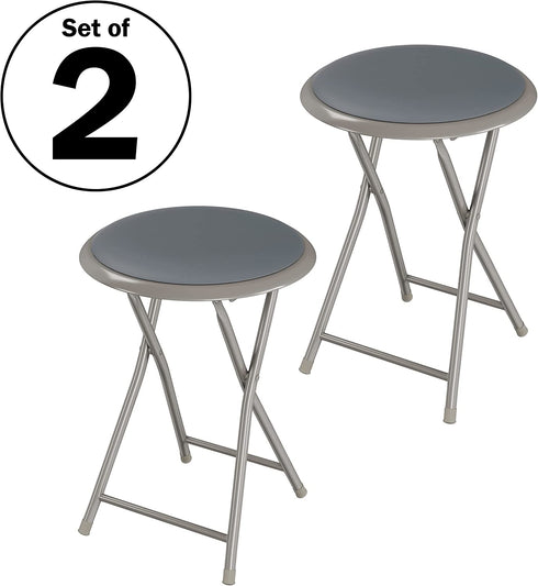 Folding Bar Stools Heavy-Duty 18-Inch Stool with 300lb Capacity and Padded Seats for Dorm, Recreation or Game Room by Lavish Home (Gray)