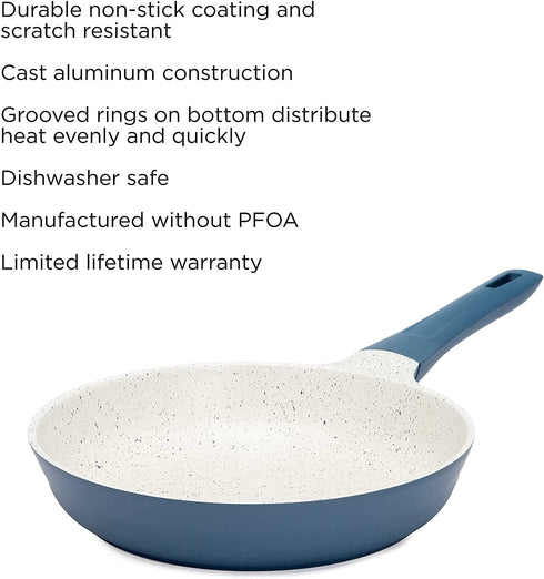 Ecolution Farmhouse Cast Aluminum, Durable Nonstick Coating, Even Heating, Dishwasher Safe, Soft Touch Handle, 9.5-Inch Fry Pan, Blue