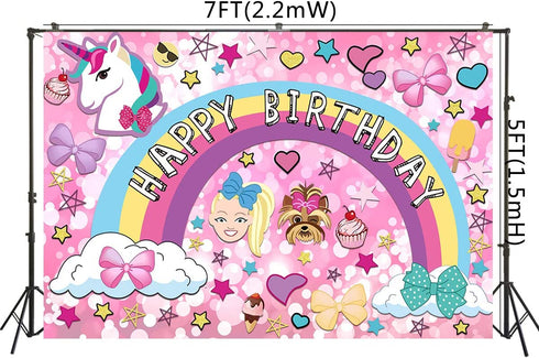 7x5ft girl dream sweet 16 pink party backdrop crazy big glitter happy birthday banner colorful happy cartoon unicorn puppy photo booth Studio Props Dessert Table Banner Party Supplies mural poster