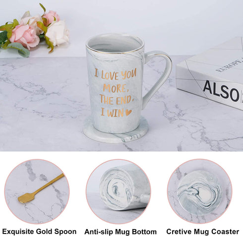 I Love You More The End I Win Mug - Valentine's Day Anniversary Mug for Him - Funny Coffee Mug for Boyfriend - Birthday Coffee Mug for Men Husband Boyfriend - Marble Mug 14 Oz with Box