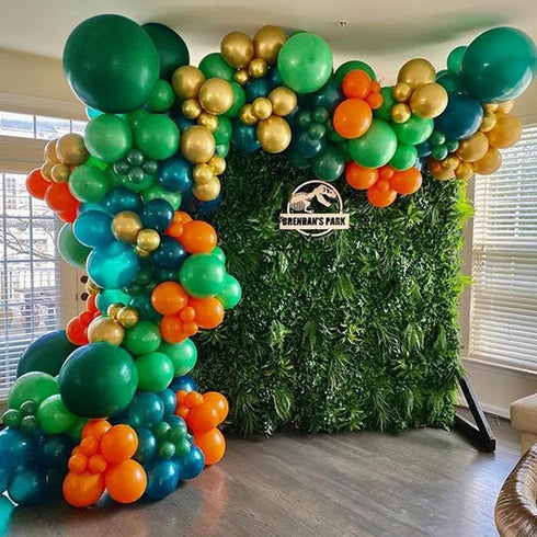 135pcs Jungle Party Balloon Arch Green Orange Gold Balloon Garland for Jungle Dinosaur Themed Party Kids Boys Birthday Party and Animal Party Decorations