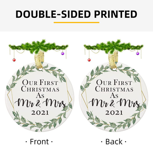 Moblade Our First Christmas As Mr & Mrs 2021 Christmas Ornament, for Couples Newlyweds Married, Wedding Decoration Ornament, Wedding Keepsake Ornament 2021