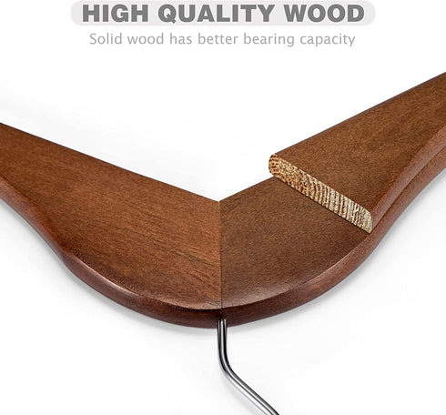 HOUSE DAY Wooden Hangers 10 Pack, Heavy Duty Coat Hangers for Closet, Smooth Finish Wooden Coat Hangers Suit Hangers with Non Slip Pants Bar, Sturdy Wood Clothes Hangers for Shirts, Wanult