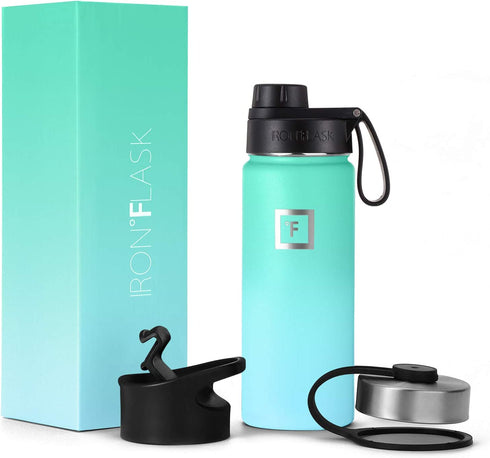 IRON °FLASK Sports Water Bottle - 18 Oz, 3 Lids (Spout Lid), Leak Proof, Vacuum Insulated Stainless Steel, Double Walled, Thermo Mug, Metal Canteen