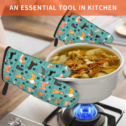 Dog Oven Mitts for Kitchen Oven Mitt Set of 2, Funny Kitchen Gadgets Paw Oven Mitts Cooking Non-Slip Insulated Kitchen Heat and Water Resistant Gloves Reusable Kitchen Items
