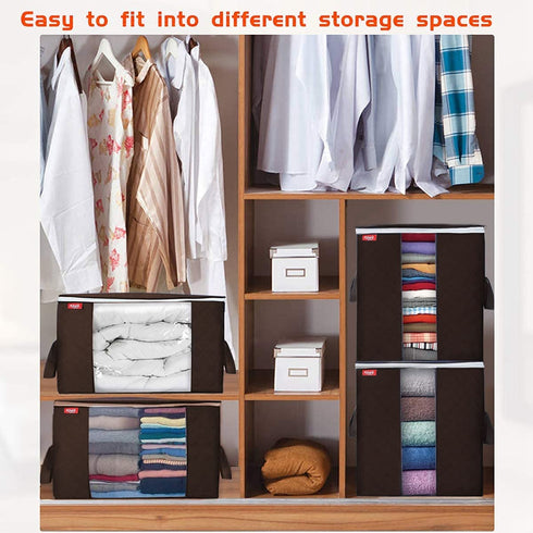Large Capacity Storage Bag, 4 Pack Underbed Storage Bags with Reinforced Handle for Clothes, Comforters, Blankets, Bedding Brown