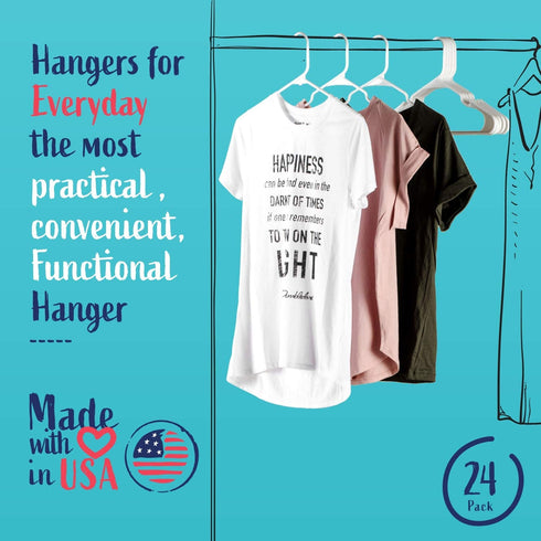 USA Made White Plastic Hangers 20 Pack Standard-Size Clothes Hangers with Notches Slim, Durable White Hangers for Clothing & Accessories Closet Organization Essentials for Home, Apartment, Dorm