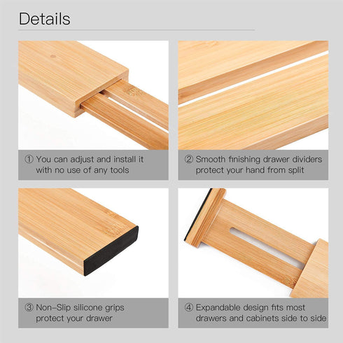 Utoplike 4 Pack Bamboo Kitchen Drawer Dividers,Adjustable Drawer Organizers,Spring Loaded,Works in Kitchen,Dresser,Bathroom,Bedroom,Drawer,Desk (Natural)